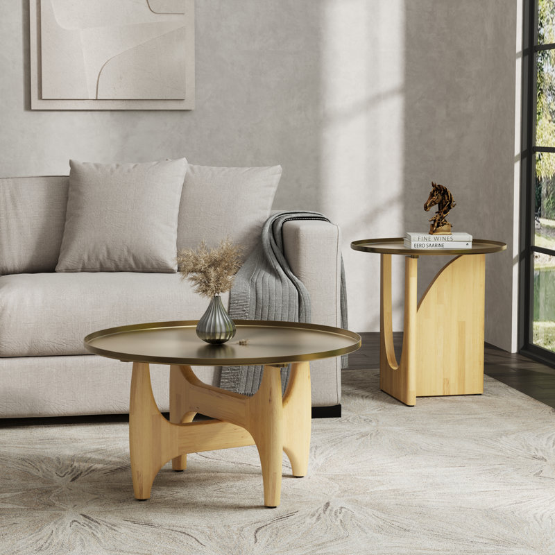 Ensemble de tables basses rondes, 2 pièces: table basse, table de bout, Beige