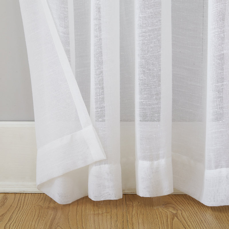 Akari Linen Blend Semi-Sheer Rod Pocket Curtain Panel, White, 52" W x 84" L