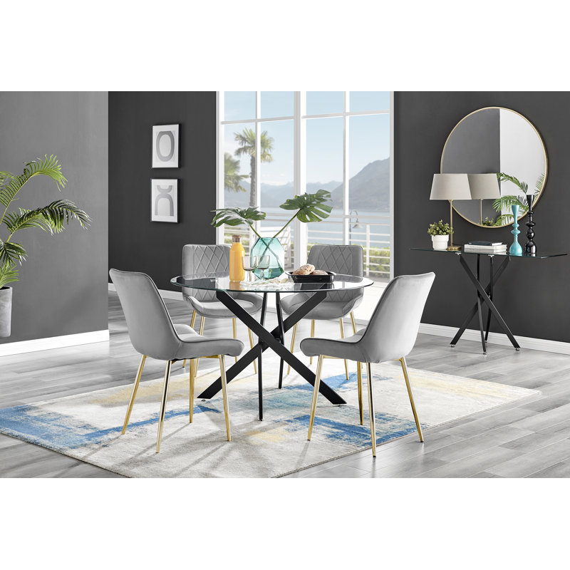 Ensemble repas pour quatre personnes, Vert / argenté, H 29,53 po x L 39,37 po x l 39,37 po