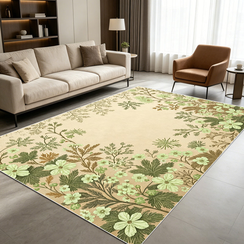 1PC Vintage Sage Green & Brown Botanical Floral Print area rugs for Living Room, Soft, All seasons, Easy-maintain, Washable Indoor mat, Farmhouse suitable for dining table, bedroom, entryway, kitchen, patio, home lounge, Home Decor, Outdoor Decor.