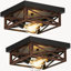 Ensemble de 2 plafonniers carrés de style ferme, bronze mat, à 2 lumières, structure géométrique en fer.-136070454