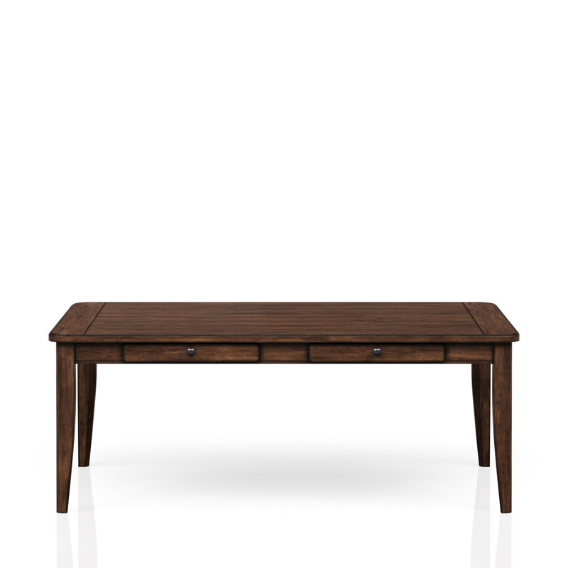 Table de salle à manger brune de 78 po avec quatre tiroirs de rangement pour une apparence soignée - Bois massif transitionnel décontracté + efficacité