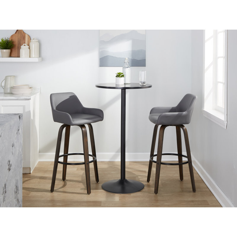 Cassiopeia Fixed-Height Bar & Counter Stool with Bent Wood Legs, Bar Stool (30" Seat Height), Brown, Gray