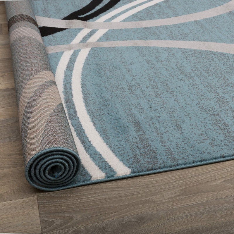 Tapis bleu / gris / noir à motif abstrait Tolchester, Rectangle 12 pi x 15 pi