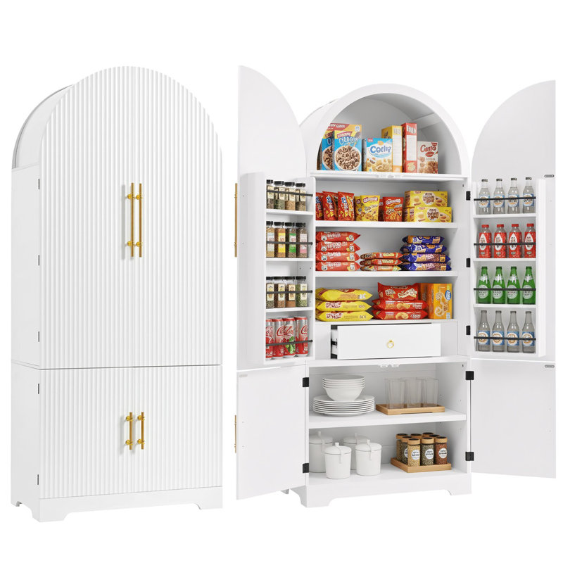 Grand garde-manger arqué de 72 po avec tablettes cachées Virgil, Blanc