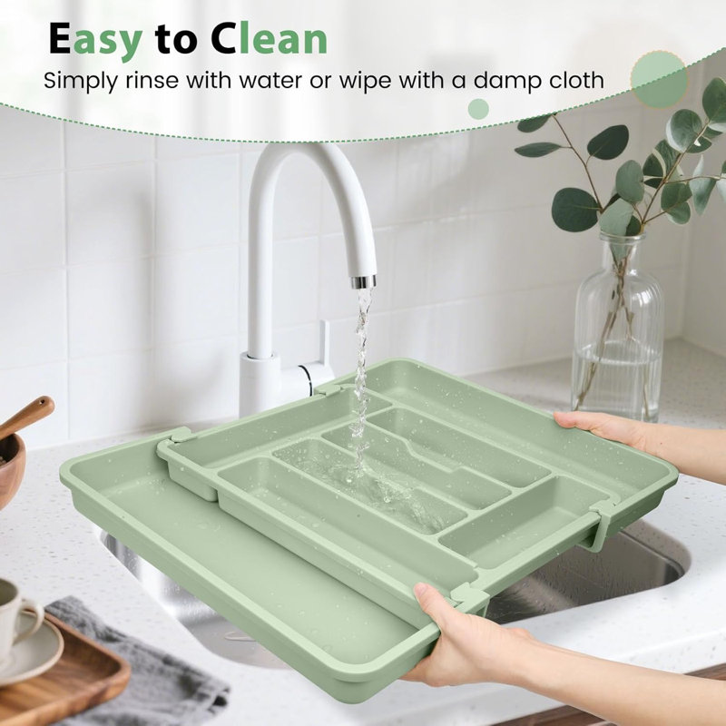 Rangement de tiroir extensible pour l'argenterie - Plateau à ustensiles en plastique robuste à 8 compartiments avec pieds antidérapants