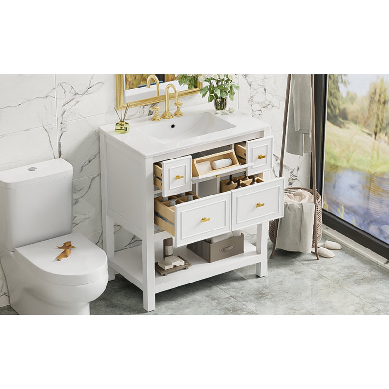 Meuble-lavabo 30 po avec lavabo en céramique, Blanc