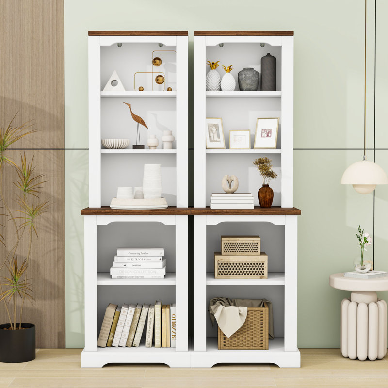 Armoire haute en bois avec tablettes de rangement, Blanc