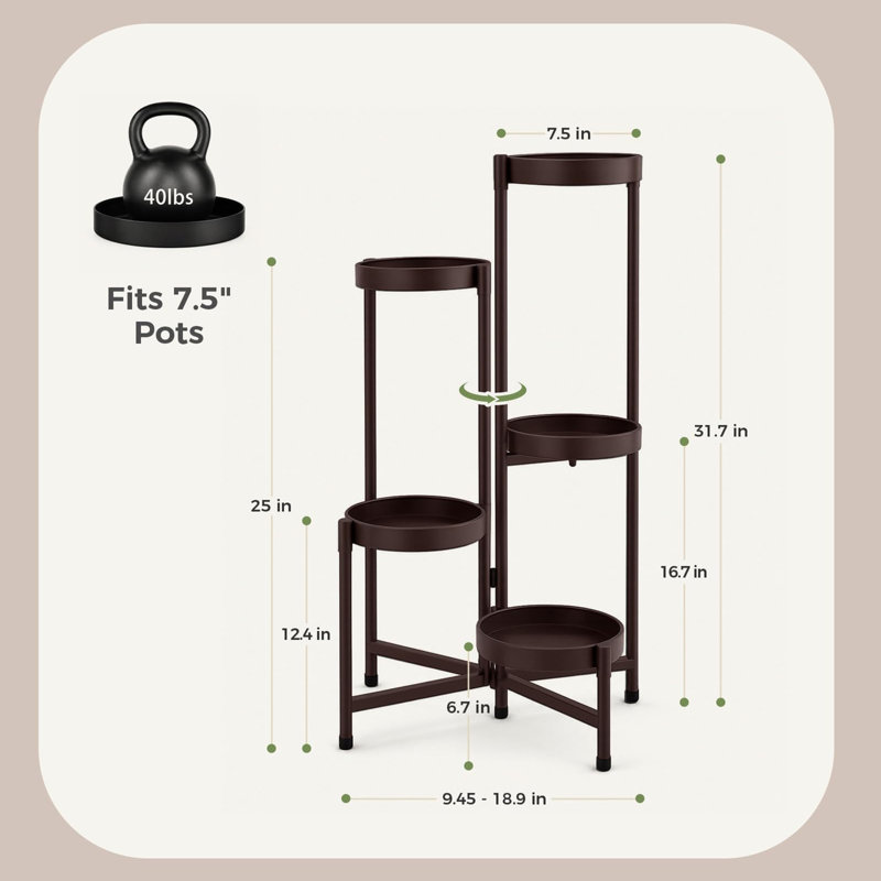 Étagère d'angle en métal à 5 ​​niveaux pour plantes, haute tablette intérieure/extérieure avec plateaux rotatifs, Bronze