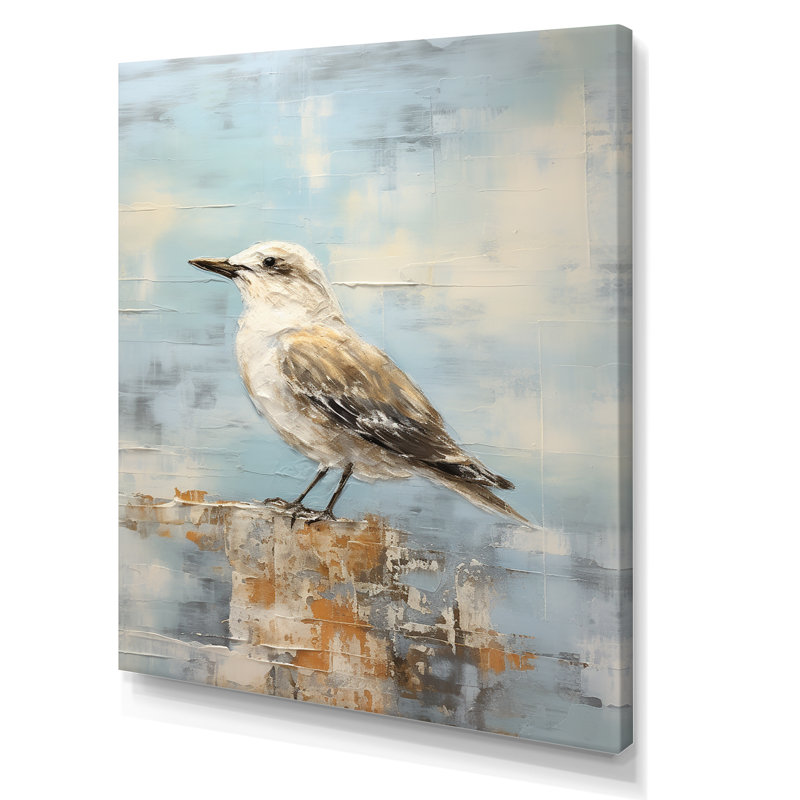 Beige et bleu mouette tranquillité sur toile, Toile tendue, H 32 po x l 16 po x P 1 po