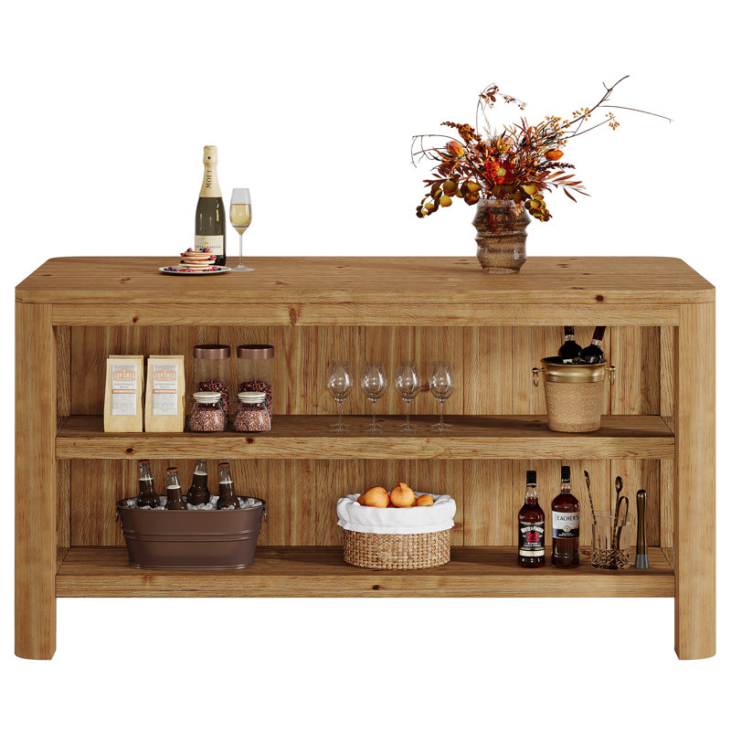 160.02 cm Solid Wood Home Bar Cabinet, Brown