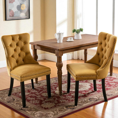 Ensemble de 2 chaises de salle à manger rembourrées en velours capitonné à oreilles (ensemble de 2)