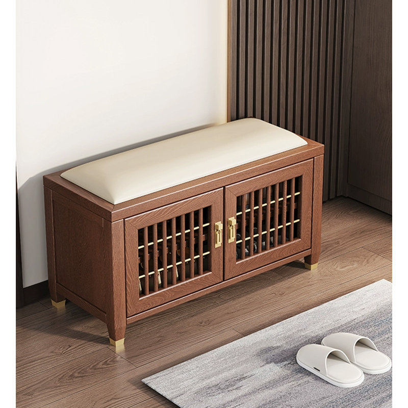 Banc de rangement en bois massif Traditional, Blanc