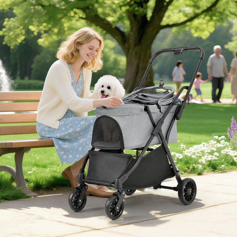 Foldable Pet Vehicle Travel Carrier, Black/Grey
