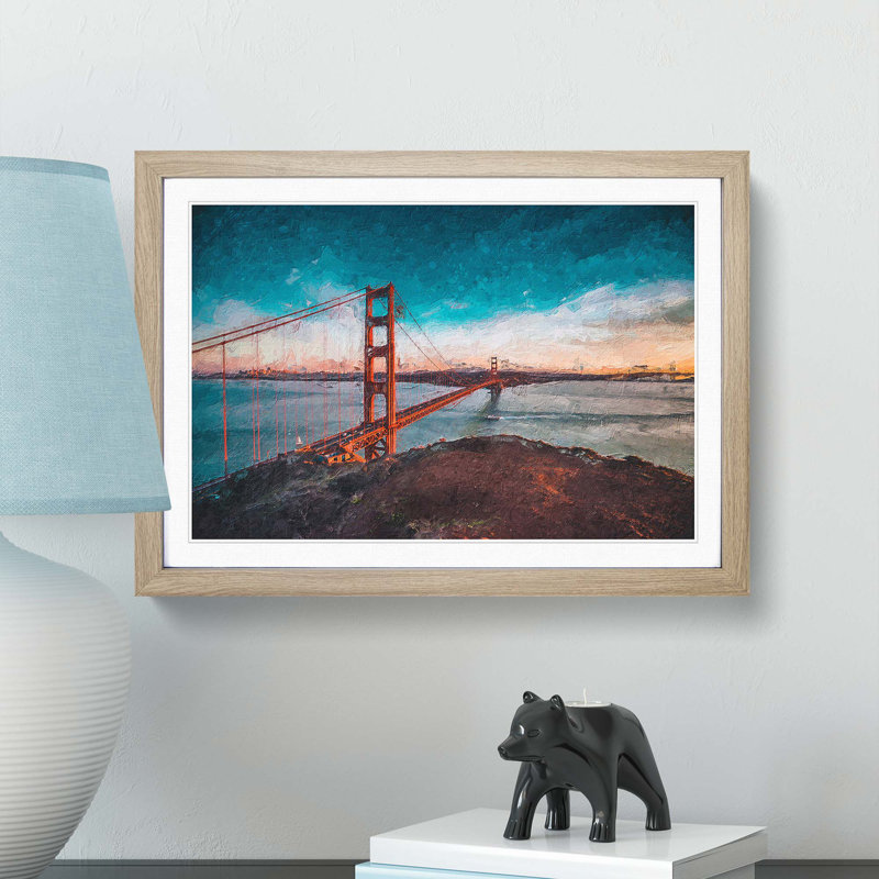 The Golden Gate Bridge in San Francisco Bay - Picture Frame Painting Print, 36cm H x 48cm W x 2cm D, Oak Framed