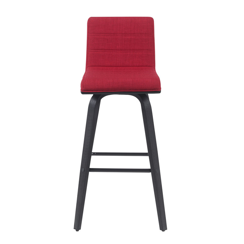 Fowey Biance Modern Swivel Counter Height or Bar Height Stool with Upholstered Seat and Wood Frame, Black, Red