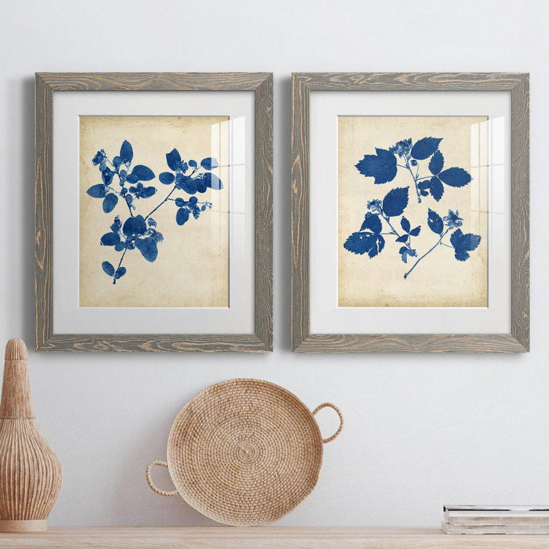 Toile encadrée Indigo Leaf Study, H 20 po x l 17 po x P 1 po, Papier encadré blanc, Blanc