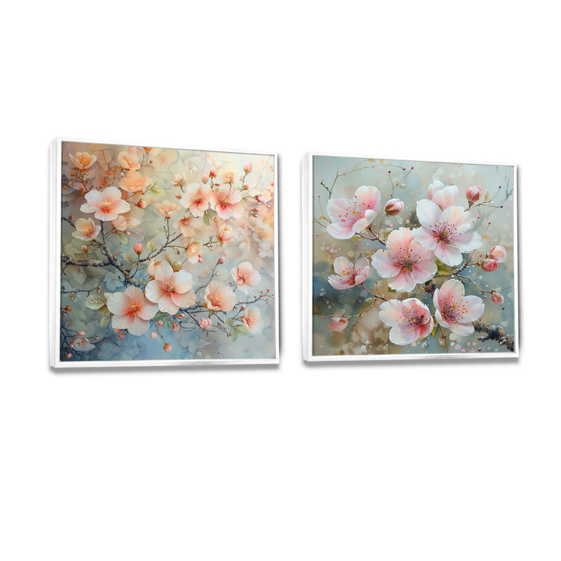 Rose gris rosé, branche de cerisier en fleurs I - art mural fleur de cerisier - art mural traditionnel pour le salon 2 pièces