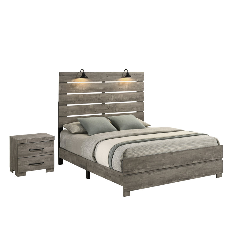 Ensemble de chambre à coucher à panneaux Dixon, Deux pièces : Lit et table de chevet, Très grand lit