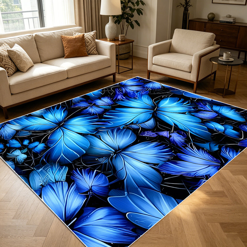 1PC Vibrant Dark Blue Stained Glass Flower area rugs for Living Room, Soft and Comfortable, Suitable for all seasons, easy-to-maintain, machine washable Indoor floor mat, Under Table Farmhouse suitable for dining table, bedroom, entryway, kitchen,