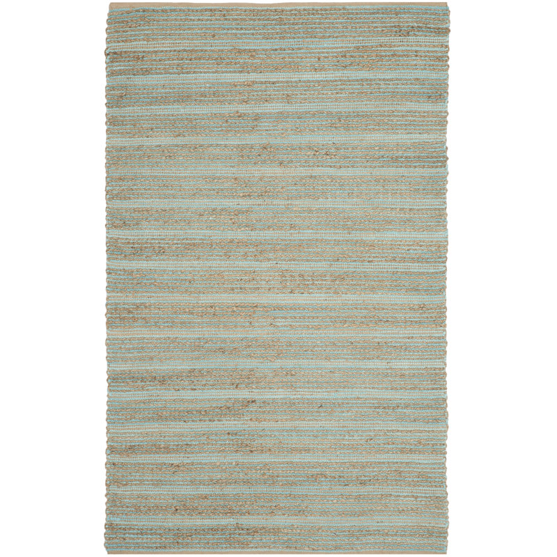 Winthrop Hand Woven Jute/Cotton Striped Rug in Aqua, Rectangle 3' x 5'