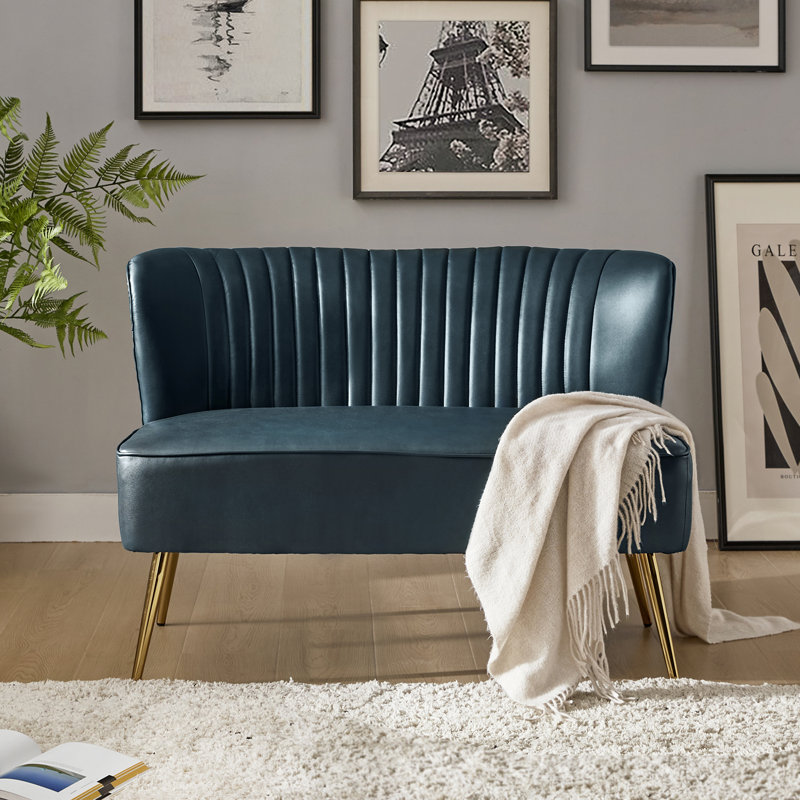 2 Seater Faux Leather Loveseat, Turquoise