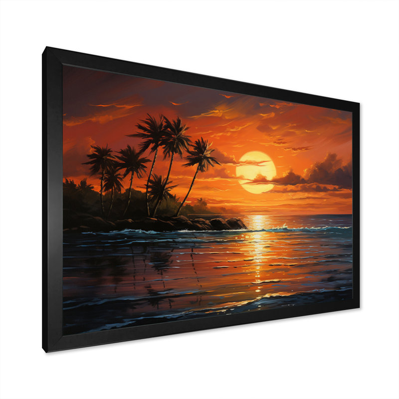 Caraibe Island Sunset I - impression, Cadre photo noir, H 34 po x l 44 po x P 1,5 po