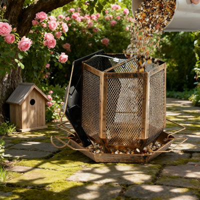 Metal Bird Feeder For Outdoors Hanging, 3LB Capacity Rust-Resistant Wild Birdfeeder With Drainage Holes And Wide Roof, Easy Fill Design For Garden, Yard, And Balcony