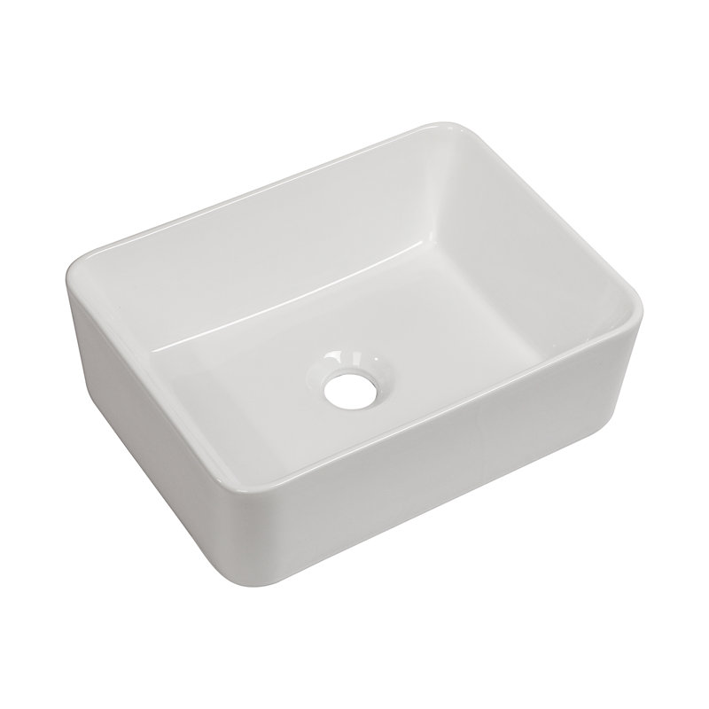 16"X12" White Ceramic Rectangular Vessel Bathroom Sink, White