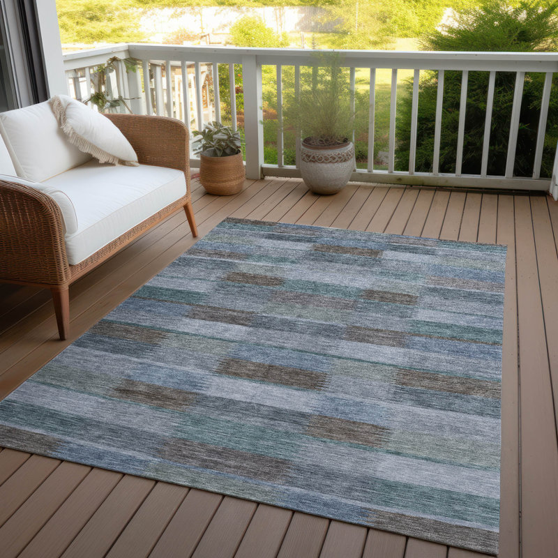 Tapis bleu intérieur / extérieur lavable à la machine Claudian ACN1628, Rectangle 10 pi x 14 pi