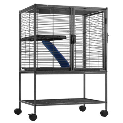 34" Metal Small Animal Cage 2-Tier Rolling Ferret Cage With Tray A Ramp