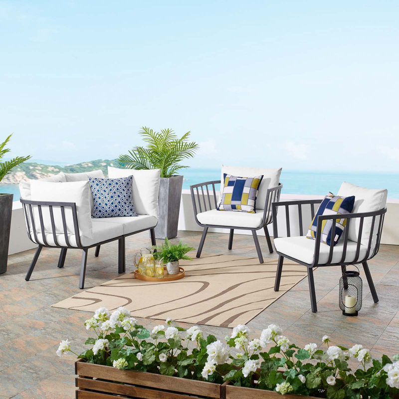 Modway Riverside 4 Piece Outdoor Patio Aluminum Set, Gray, White