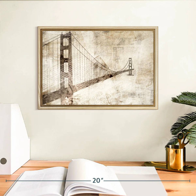 Pont du Golden Gate, Cadre flottant en bois naturel, 13 po x 9 po