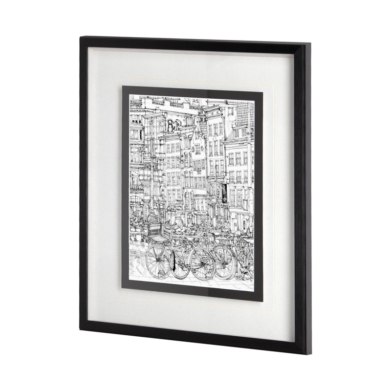 «B&W City Scene» par Melissa Wang a, reproduction d'art encadrée à la main avec passe-partout texturé