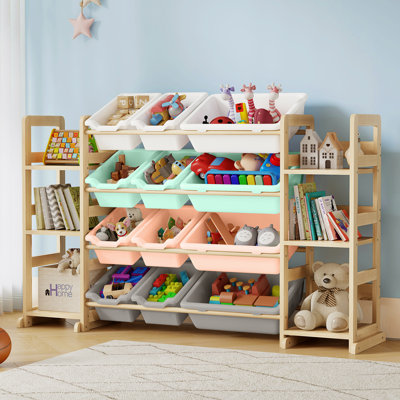 Organisateur de rangement de jouets - Organisateurs de jouets et rangement avec bibliothèque, tablette de rangement de jouets avec tablettes et bacs de rangement, bibliothèque pour enfants et rangement de jouets pour chambre d'enfant, salle de jeux, cha