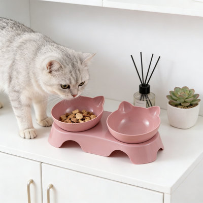 Cats Bowl, deux en un, chien d'eau, bol d'eau, bol à riz pour animaux de compagnie, 11,81 x 5,51 x 3,15 po, rose