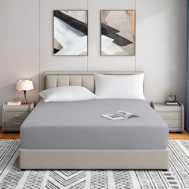 Tanvish Luxury Microfiber Fitted Sheet - 40 cm Deep Pocket, Ultra-Soft - Wrinkle-Free and Easy Care, Single (3'), Silver