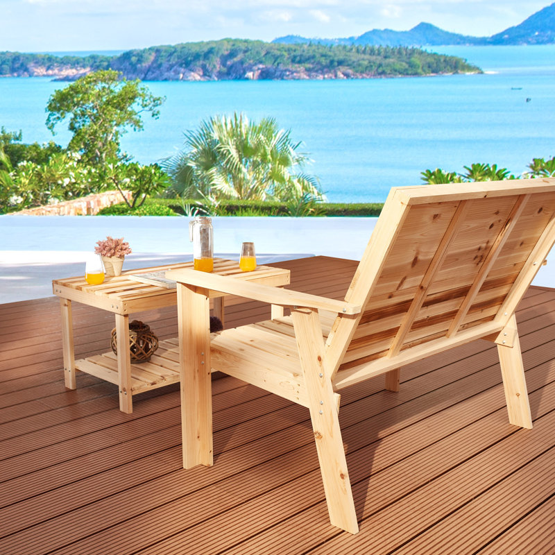 2-Piece Wood Patio Conversation Set With Bench And Slatted Coffee Table