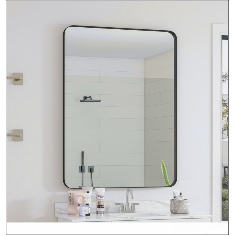 Wall Mounted Black Rectangular Mirror, Modern Design with Advanced Electroplating for Dustproof and Moisture-Resistant Use