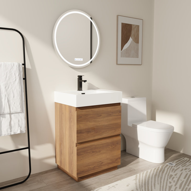 Petit meuble-lavabo 24 po pour salle d'eau avec deux tiroirs, facile à assembler, 24"