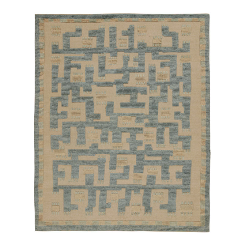 Scandinavian Hand Knotted Wool Geometric Area Rug, Rectangle 9' x 12'