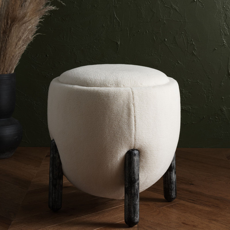 Leonor Upholstered Ottoman, Black, Cream Faux Lambs Wool