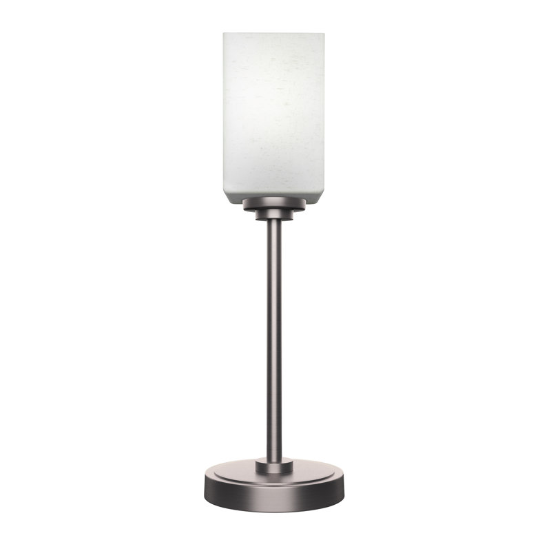 Lampe d'appoint Aneka montrée en finition graphite avec verre mousseline blanc carré de 4 po