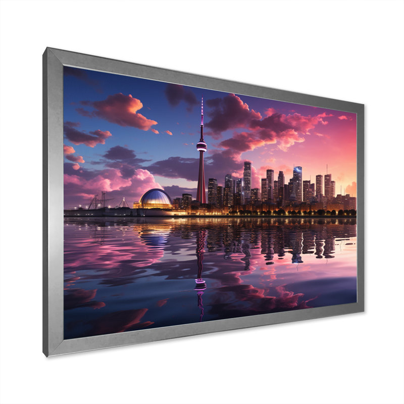 Mauve Toronto par nuit - imprimé, H 24 po x l 32 po x P 1 po, Cadre photo argenté