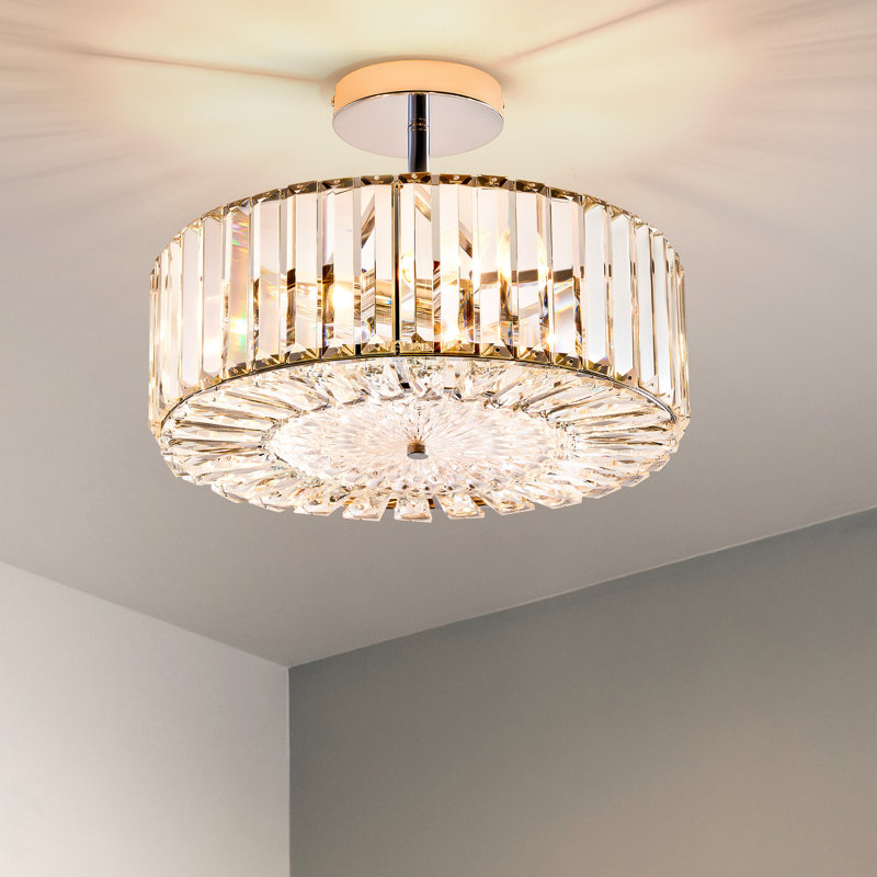 4-Light Crystal Semi Flush Mount Ceiling Light, Brushed Nickel