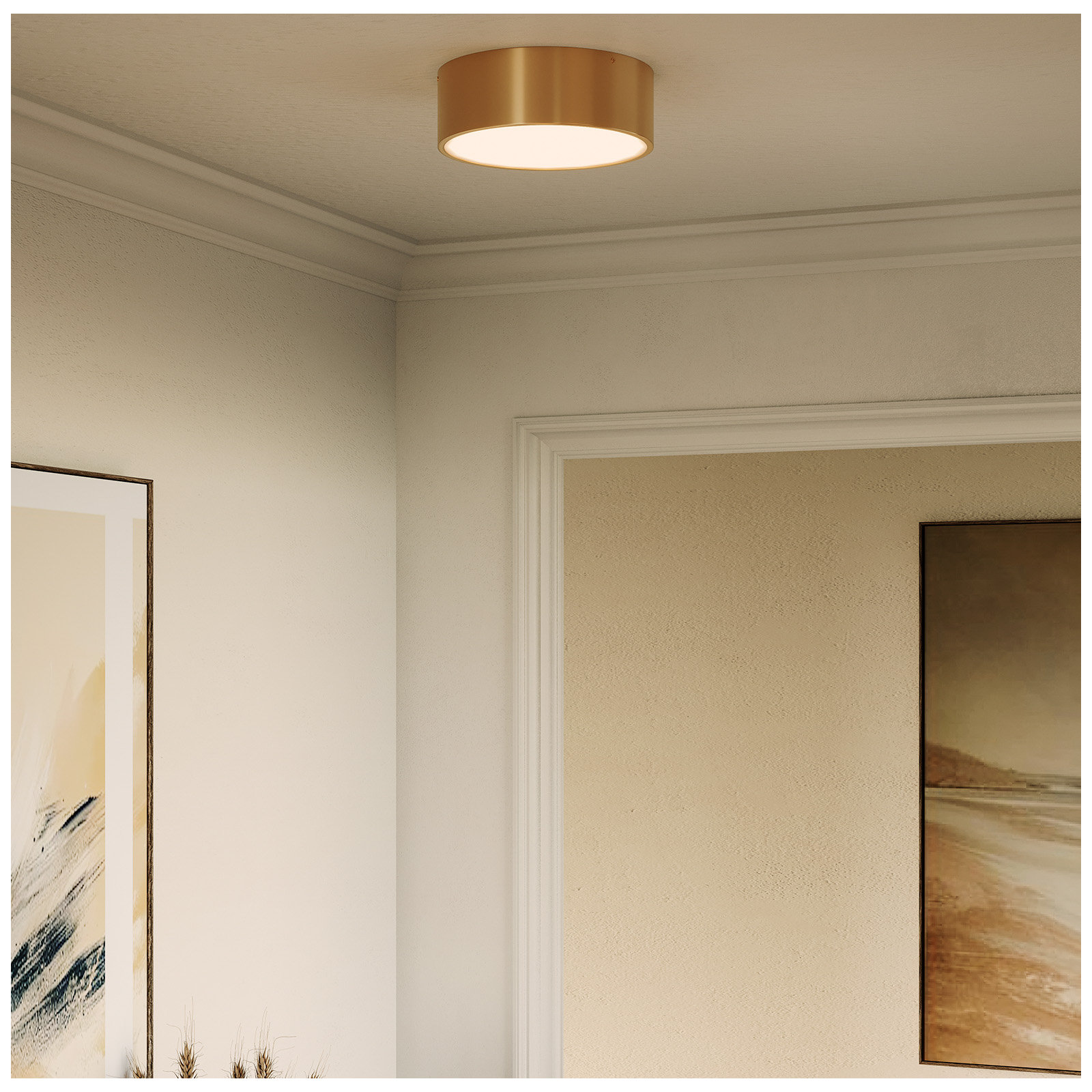 Mossy 2-Light Drum Flush Mount , Aged Gold