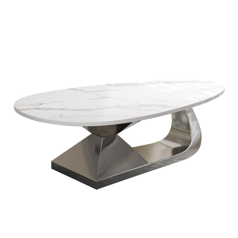 Modern Sintered Stone Tabletop Coffee Table With Stainless Steel Base - Elegant And Durable Living Room Centerpiece, Silver