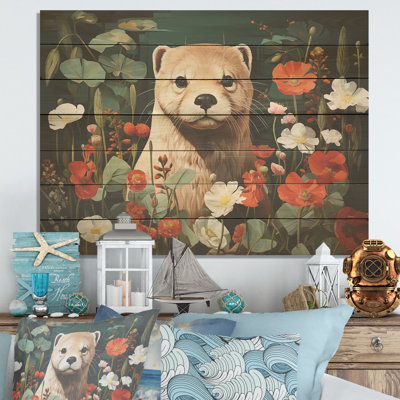 Loutre ludique en fleurs tropicales II - loutre sur bois