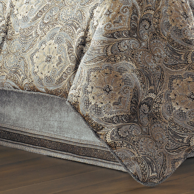 Queen Blue Microfiber Gathered Embellishment Bedding Set