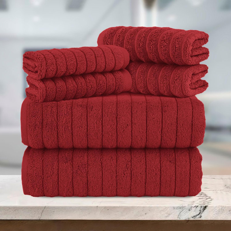 Elegant Comfort 100% Turkish Cotton Corduroy Ribbed Luxury Bath Towels 6-Piece Set, Premium Feel - Quick Dry, Highly Absorbent, Contains 2 Bath Towels, 2 Hand Towels, And 2 Washcloths